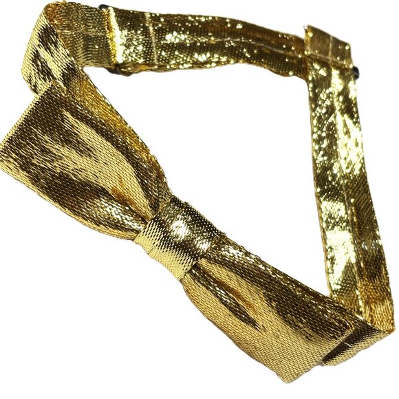 Formal Tuxedo Bowtie Pre-Tied Gold Lame’ Adjustable Unisex Vintage NWOT - Picture 2 of 7